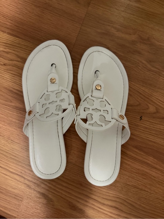 Tory Burch Shoes - Tory Burch White Logo Cutout Toe-Post Sandals with Gold Accents